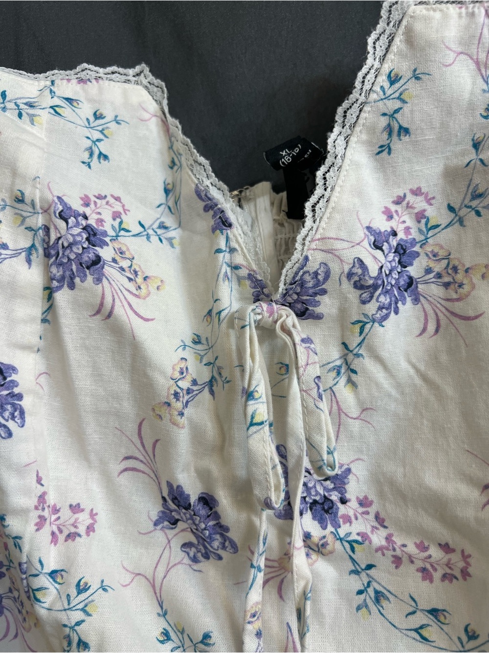 NWT Women’s Scoop White Floral Puff-Sleeve Midi lined linen lace trim Dress XL - Picture 4 of 10